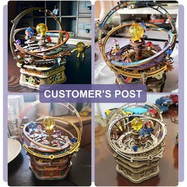 RoWood 3D Wooden Puzzle Starry Night Music Box Gear Drive - Mechanical Wooden Model Building Craft Kits for Adults and Teens to Build - Unique Gift for Adults on Birthday/Christmas