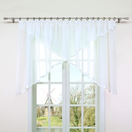 HongYa Ruffle Tape Envelope-Style Transparent Voile Curtain with Satin Ribbons