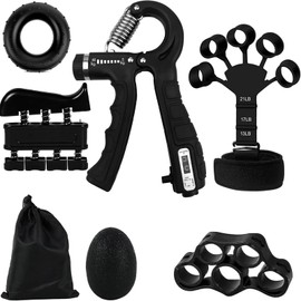 PACIOCEAN Grip Strength Trainer Kit (6 Pack), Counting Grip Strength, Adjustable Hand Grip Strengthener, Finger Trainer, Finger Exerciser, Grip Ring & Stress Relief Grip Ball with Carry Bag