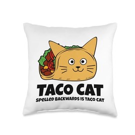 Taco Cat Spelled Backwards Funny Taco Lovers Throw Pillow