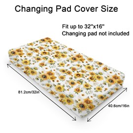 Watercolor Yellow Sunflowers Changing Pad Covers Boho Sunflowers Leaves Baby Changing Table Sheets for Boy Girl Summer Wild Floral Soft Breathable Stretchy Diaper Changing Table Mats 32''x16''