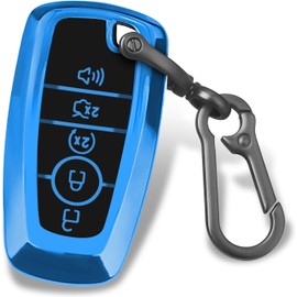 QBUC for Ford Key fob Cover with Keychain,Soft TPU Car Key Case Protector Compatible with 2017-up Ford Fusion F150 F250 F350 F450 F550 Edge Explorer Escape Mustang 3/4/5 Buttons Smart Key(Blue)