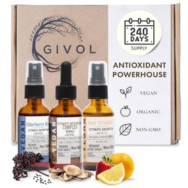 GIVOL GIVOL Antioxidant Powerhouse Bundle - Elderberry, Raw Vitamin C, Mushroom Complex - Nutriments, Phytonutrients & Cognitive Well-Being All in One Package - Multivitamins - 2 Fl Oz - 240 Days Supply