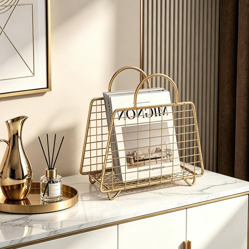 Gold Magazine Holder,Modern Magazine Rack Floor,Metal Wire Magazine Basket