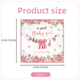 Kilyparty 50PCS Baby Shower Napkins Decoration,A Sweet Baby girl Is On The Way Babi Shower Decoration,Watercolor Greenery girls Babys Paper Napkins for girl’s Gender Reveal Party Decoration (Pink)