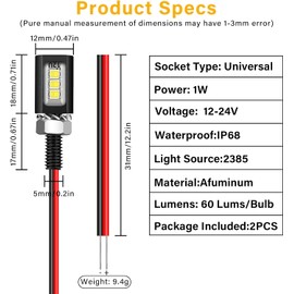 YEGERING Licence Plate Light LED 12V Waterproof - Universal Fit for Motorbike, Truck, Car, ATV & RV | Super Bright Dustproof Number Plate Lamp | Easy Install Sealed Design (2PCS)