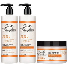 Carol's Daughter - Juego de regalo de productos para el cabello rizado, champú y acondicionador sin sulfatos, con mantequilla para el cabello sin silicona, para cabello rizado muy seco, con aceite de coco y mantequilla de mango