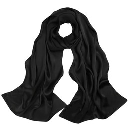ANDANTINO 100% Mulberry Silk Long Scarf for Women Large Shawls for Headscarf and Neck- Oblong Hair Wraps with Gift Packed(Solid Color-Black)