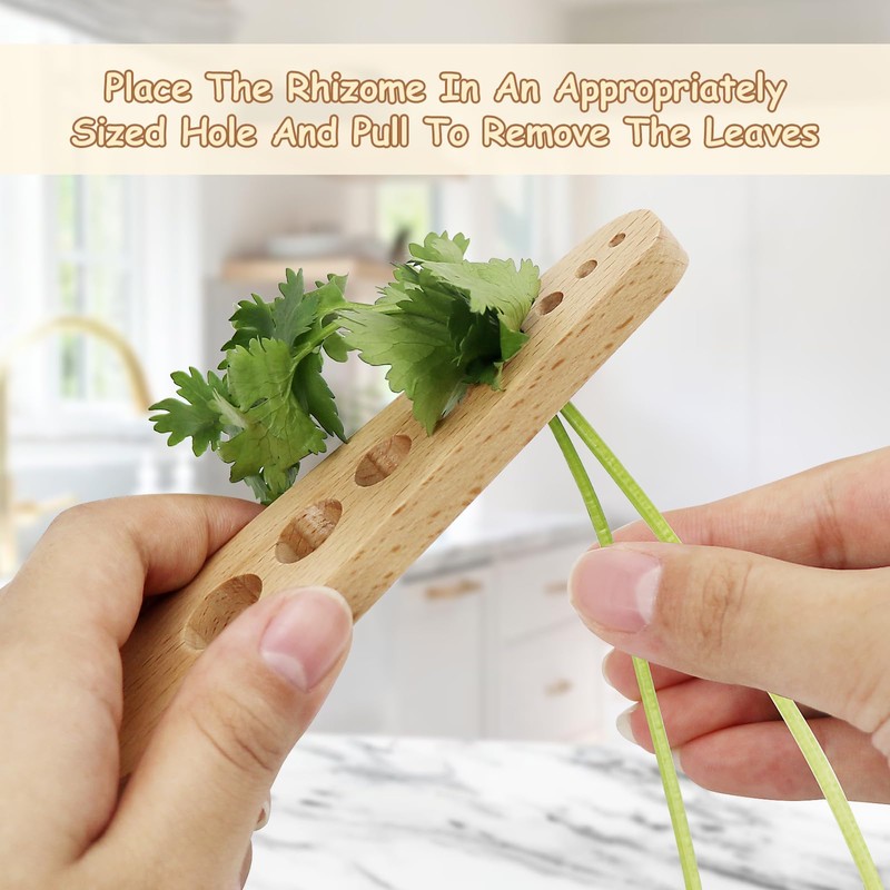 Herb Stripper Wooden Vegetable Leaf Remover Rustic Safe Kitchen Tool