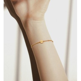 Staligue Gold Initial Bracelet for Women 18K Gold Plated stainless steel Beaded Chain Coin Disc Engraved A-Z letter Bracelet, 6inch, Stainless Steel, no gemstone