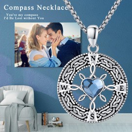I'd Be Lost Without You Compass Pendant Necklace for Women Girls, 925 Sterling Silver Compass Necklace for Wife Girlfriend Friend Mom, Compass Jewelry Gifts for Anniversary Valentine's Day Birthday, Sterling Silver, Moonstone