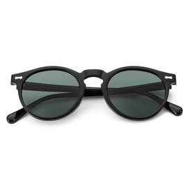 Gleyemor Vintage Polarized Sunglasses for Men UV400 Protection Retro Round Sunglasses Hand-crafted Acetate Frame (Black Frame/Green Lens)