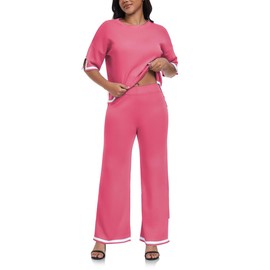 Famulily Outfit Sets For Ladies Comfy Loungewear Sets Wide Leg Yoga Gym Sports Workout Clothing Hot pinkL