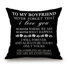 Black to My Boyfriend Be Yours and Only Yours You're My Everything Valentine's Day Birthday Cotton Linen Square Throw Pillow Case Decorative Cushion Cover Sofa 18"x 18"