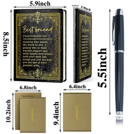 Best Friends Leather Journal Notebook Gifts for Women Men,Black A5 Lined Leather Journal Notebook,200 Pages 100 Gsm Thick Ruled Paper With Pen,Friendship Gifts for Sister Bestie (Best Friend Black)