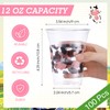 SiliFine 100 Pcs Pink Cow Plastic Cups 12 oz Clear
