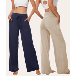 TNNZEET 3 Pack Women's Wide Leg Pants with Pockets - Casual Loose Yoga Trouser Pants Sweatpants Palazzo Lounge Pajama Pants