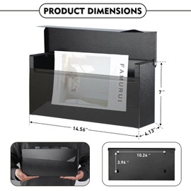 KYODOLED Wall-Mount Mailbox, Large Capacity Mail Box, Mailboxes for Outside, Galvanized Steel Rust-Proof Metal Post Box, 14.56" x7" x4.13" Black