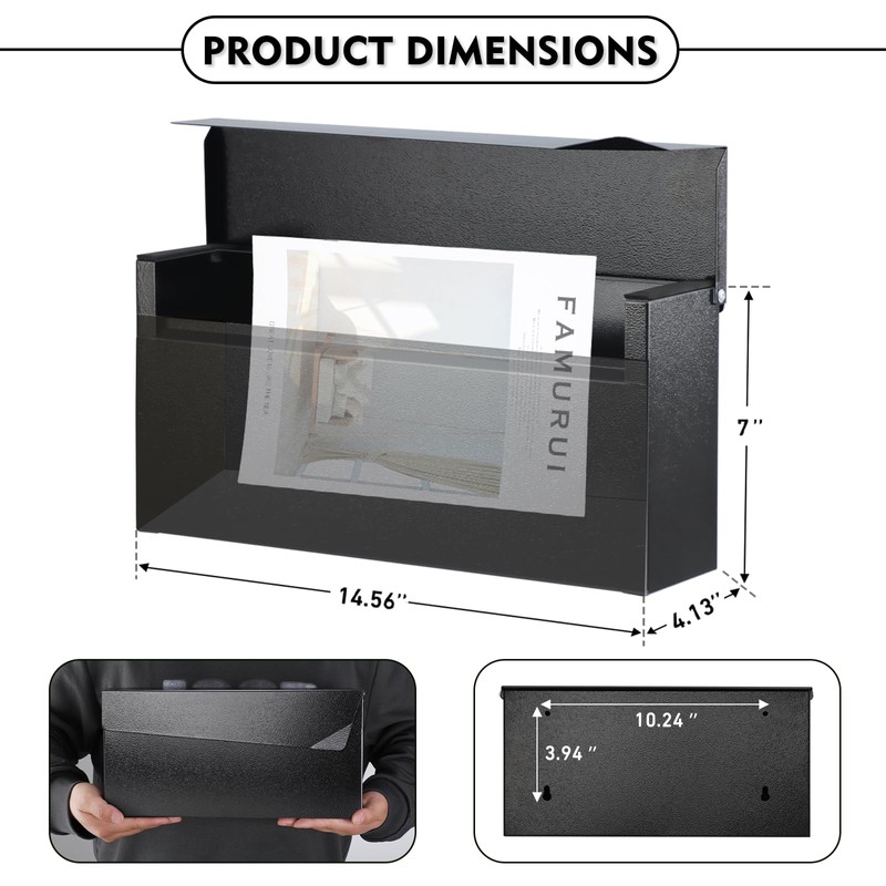 KYODOLED Wall-Mount Mailbox, Large Capacity Mail Box, Mailboxes for Outside,