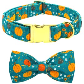 Bobo Rainbow Dog Collar Autumn Pet Collar Pumpkin Print Fall Soft Cute Puppy Collar with Bow Tie Adjustable Metal Buckle Collar Gift for X-Small Dogs