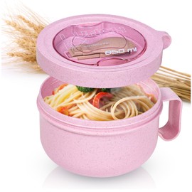 MATICAN Microwave Soup Bowl with Lid, Soup Mug with Lid, Microwave Containers for Ramen Noodles, Soup, Beverages, 28.74 Ounces, Pink, Includes Spork