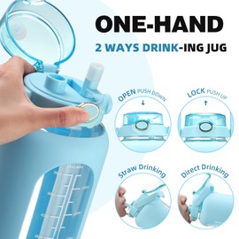 SIEROZUR 52oz Glass Water Bottle with Straw and Handle Lid Half Gallon Motivational Glass Bottle with Silicone Sleeve and Time Marker Large Reusable Sports Water Jug for Gym Home Workout