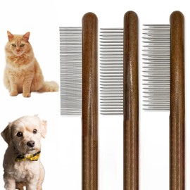 3 Pack Solid Wood Cat Combs, Dog Combs Cat Comb for Removing Tangles and Knots Flea Lice Comb with Rounded Stainless Steel Teeth Pet Comb Grooming Tool for Cats,Dogs and rabbits