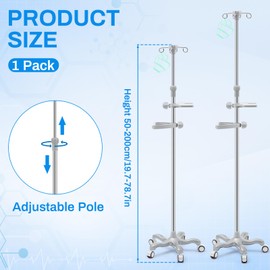 Thyle IV Pole Portable Poles with Wheels 4 Hooks 5 Wheels IV Fluid Bag Stand Stainless Steel Adjustable 43" to 79" Height Pole with Hanging Net for Home Hospital