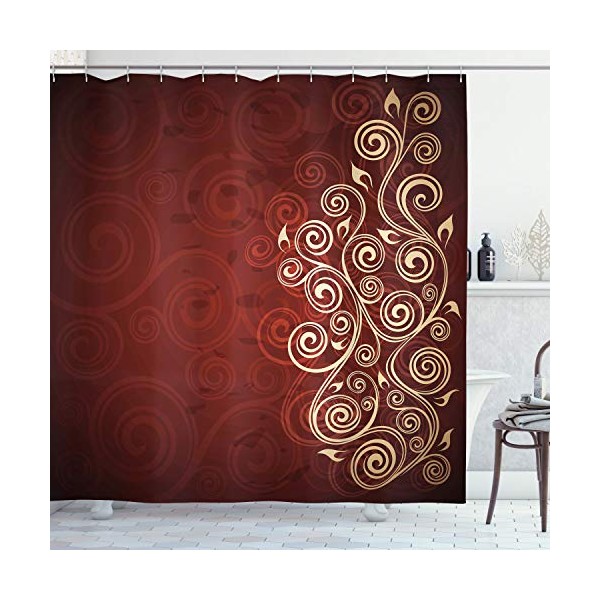 Ambesonne Burgundy Shower Curtain, Floral Swirls Ivy Image with Ombre