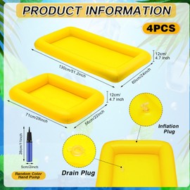 Leitee 4 Pcs Inflatable Ice Serving Bars Buffet Serving Tray Drink Cooler for Pool Party Inflatable Ice Tray Floating Food Drink Containers with Drain Plug and a Hand Pump, 2 Sizes (Yellow)