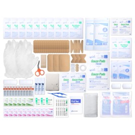 MFASCO First Aid Backpack (Red) - Emergency Kit, Fully Stocked, Lightweight Nylon Bag, Pull Strap Closure, Double Nylon Cords, Front Zippered Compartment, On-the-Go, 17 X 14 Inches