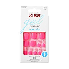 KISS Gel Fantasy 24 Pcs Press On Toenails, Gel Pedicure Fake Toe Nails, Ready to Wear Stick On Extensions, Reusable Full Cover Kit with Glue, Manicure Stick & File, Wear for 7 Days (No Fear)