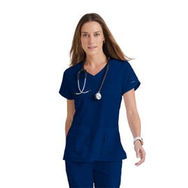 Grey's Anatomy 41423 4 Pkt Crossover V-Neck Top (Indigo, Small)