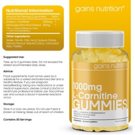 GN Acetyl L-Carnitine Gummies | 60 L carnitine Gummies for Men & Women - 1000mg Acetyl-L-Carnitine per Serving with Ashwagandha, Vitamins B6, B12 | Mango Flavour, Non-GMO & Suitable for Vegans