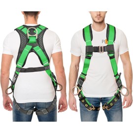 Palmer Safety Full Body Harness with 5 Point Adjustment I 3D Ring Fall Arrest Safey Harness w/Grommet Legs & Fall Indicators I OSHA ANSI Industrial Roofing Tool Personal Equipment (Green - Universal)