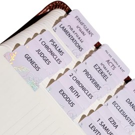 Idyllic Grace - Bible Tabs, Holographic Flowers, Study Tool, Journaling, Old and New Testament, Christian, Catholic, Apocrypha, Index Tabs, 90 Tabs, Glossy Laminated, Durable - Glistening Flowers