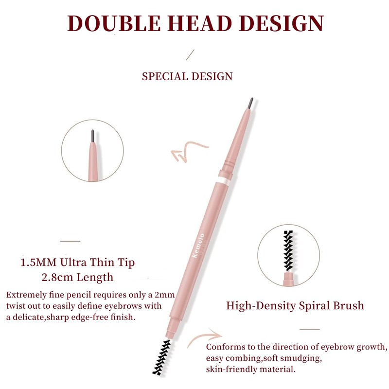 Grey Eyebrow Pencil,2Pcs Professional Micro Brow Pencil with Spoolie Brush,Longwearing