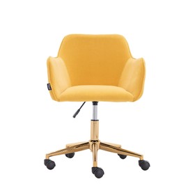 HomVent Velvet Leisure Chair, Modern Upholstered Desk Chair Swivel Shell Chair Velvet Makeup Stool, Height Adjustable Swivel Task Stool for Office, Living Room (Yellow)