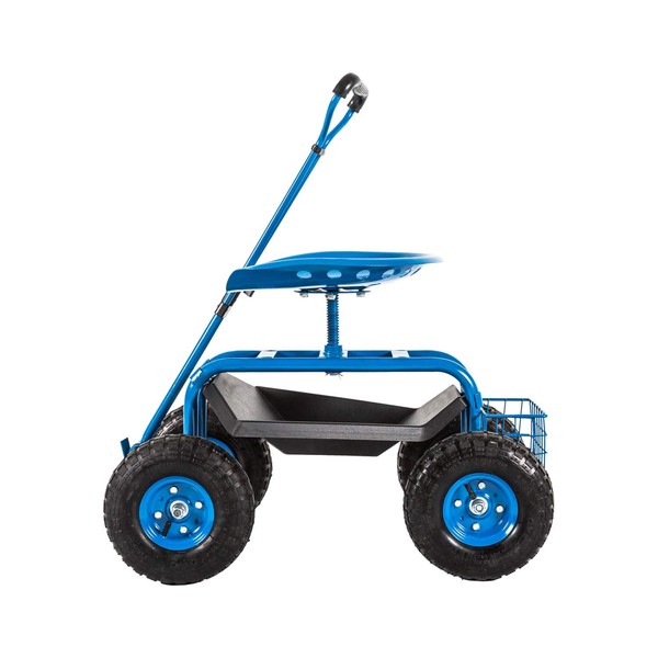 Kinfant Rolling Garden Cart Scooter Stool - Garden Cart with Wheels & Seat Rolling Stool Gardening Cart, Adjustable Handle 360 Degree Swivel (Blue)