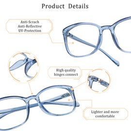 LifeArt Blue Light Blocking Glasses, Anti Eyestrain, Computer Reading Glasses, Gaming Glasses, TV Glasses for Women Men, Anti Glare (Light Blue, 1.00 Magnification)