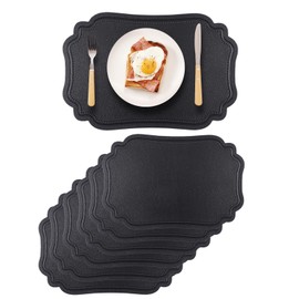 XINYUN Black Placemats Set of 6 Reversible Faux Leather Place Mat Wipeable Heat Resistant Non Slip Anti Oil Waterproof Eco-Friendly Table Mats Patio Placemats for Dining Table, Large