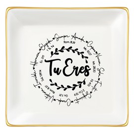 JoycuFF Christian Gifts for Girls Women Religious Ceramic Trinket Dish Tray for Womens Inspirational Faith Easter Catholic Christian Jewelry, Meaningful Communion Baptism Tu Eres