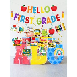 Hello 1st Grade Banner, First Day of 1st Grade Decorations, Welcome Back to 1st Grade Banner Supplies, Back to School Decorations, 1st Grade Classroom Decorations(Pre-assembled)