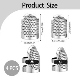 4PCS Thimble Finger Protector, Adjustable Thimbles for Hand Sewing Quilting Craft Accessories for DIY Sewing Tools Needlework Cross Stitch Embroidery(Silver, 2 Sizes)