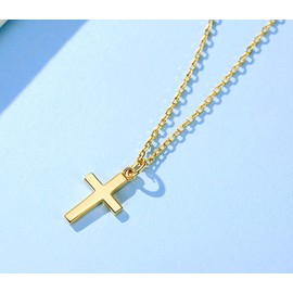YOUFENG Jewellery 14K Gold Plated Tiny Cross Pendant Necklace for Women Simple Cross Necklaces Birthday Gifts for Women Girl Fashion Jewelry Gold