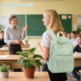 School Backpack Teen Girls Lightweight Bookbags Elementary Middle School College Back Pack Women Laptop Casual Daypacks (Little Flower Green)