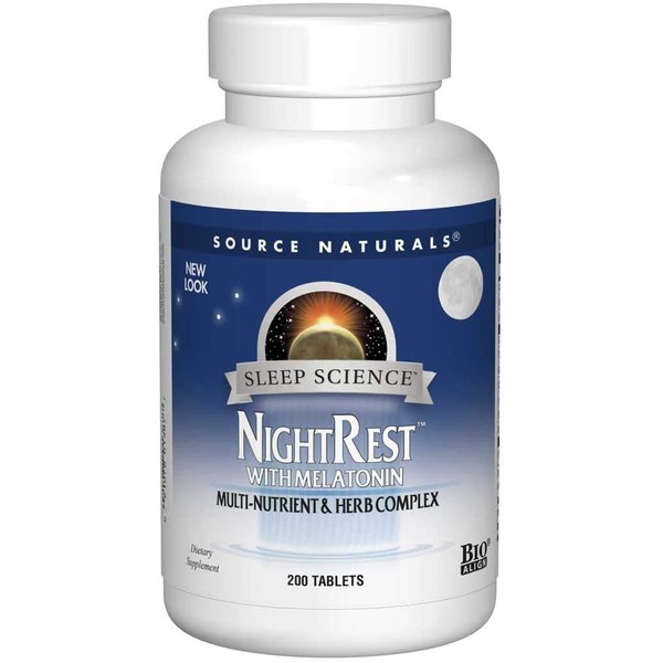 Source Naturals Sleep Science NightRest Multi-Nutrient & Herb Complex With Melatonin, GABA, Passion Flower, Chamomile, Lemon Balm & More - Herbal Formula - 200 Tablets