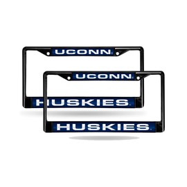 Connecticut UCONN Huskies Black Metal (Set of 2) Laser Cut License Plate Frames