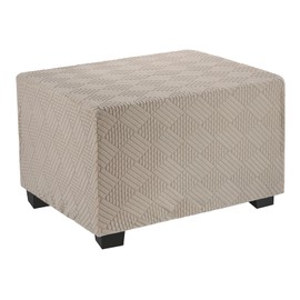 sourcing map Stretch Foot Stool Cover Stripe Square Foot Stool Slipcover with Elastic Furniture Protector for Living Room Bedroom Fit Length 57-70cm / 23"-27", Medium, Khaki
