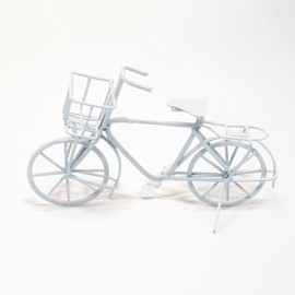 Miniature White Metal Bicycle Model: Vintage Style Bike with Basket & Details for Dollhouse Decor, Fairy Garden, Adult Collector
